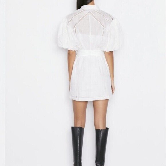 FRAME Lace Puff-Slv Ramie Shirt Dress Anthropologie Shopbop Revolve Saks Sz XS - Picture 2 of 16